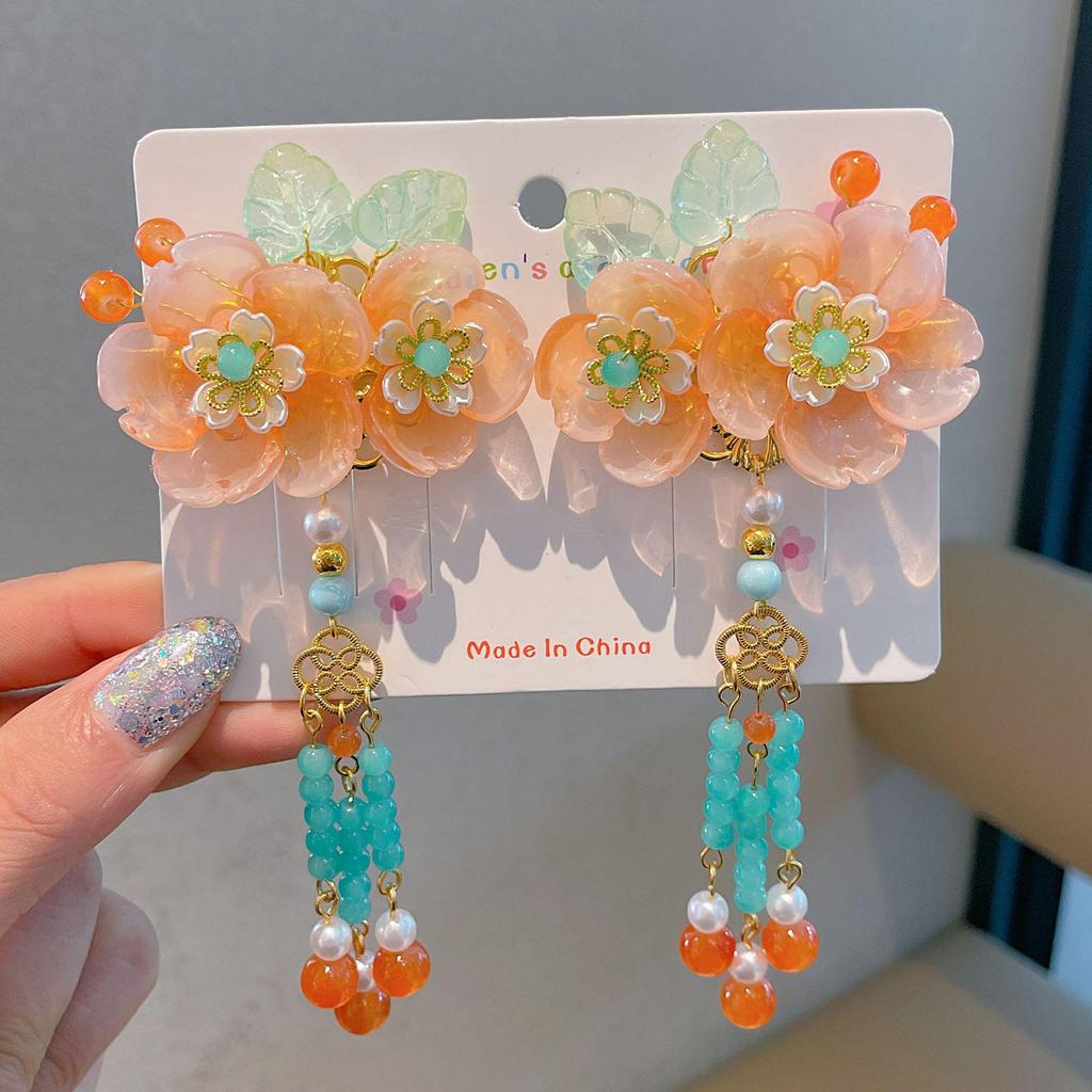 Hanfu Damen Blumen Quasten Kopfschmuck - Prinzessinnenstil Haarnadel für Mädchen