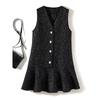 Welfare Sweet Beauty Winter Base Skirt! V-neck Single Row Pearl Buckle Fishtail Craft Wool Dress Thick