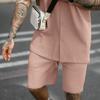 2Pcs/Set Men Casual Outfit Lapel Short Sleeve Shirt Elastic Waistband Drawstring Wide