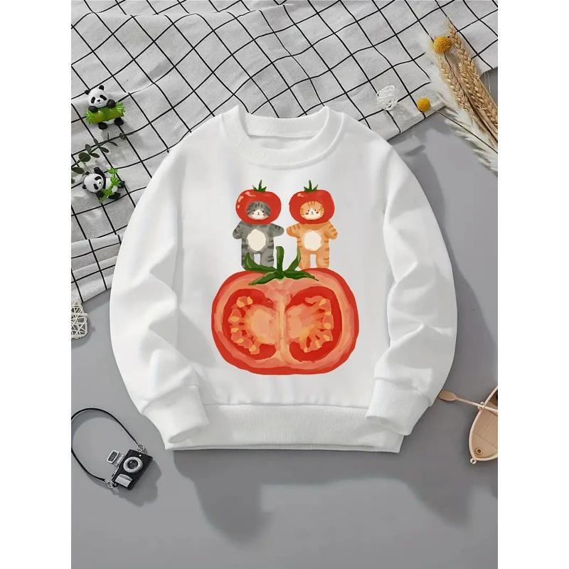 Kids Sweatshirt Round-neck Pullover Shirt, Long-sleeved Sweatshirt, Cute Print Sweatshirt, Soft Casual Sweatshirt, Easy-Care Pattern Outfit