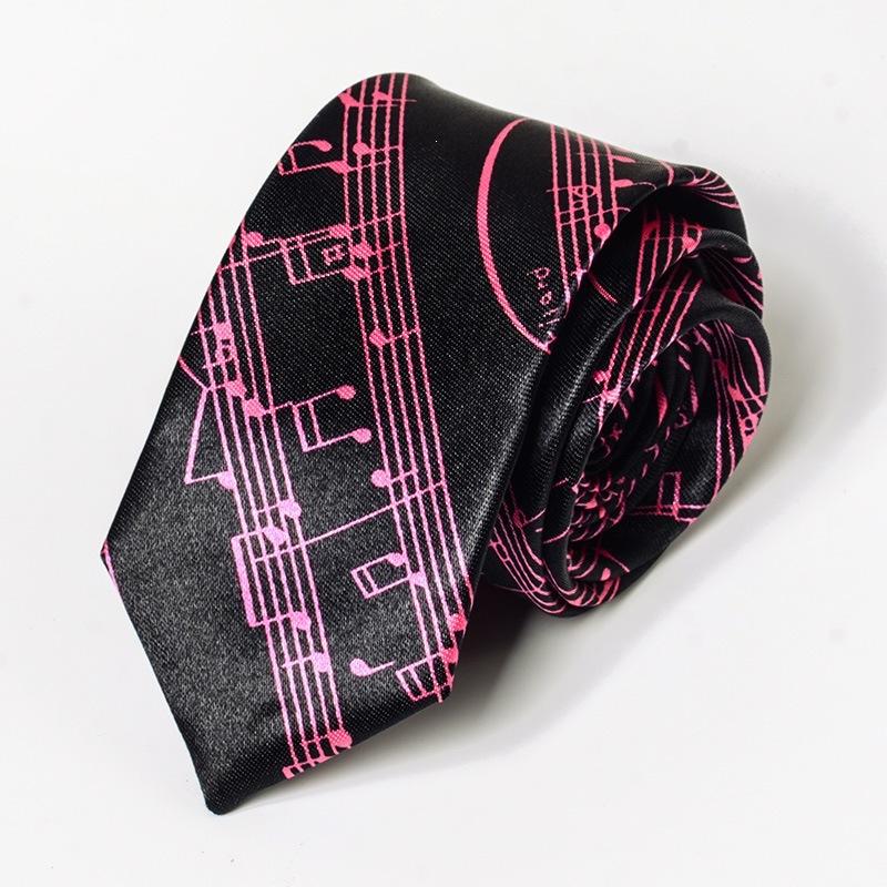 Classic Musical Notes Printed Tie Silky Narrow Neckties Slim Smooth Piano Guitar Necktie Simple Elegant Trendy Unisex Ties Gift