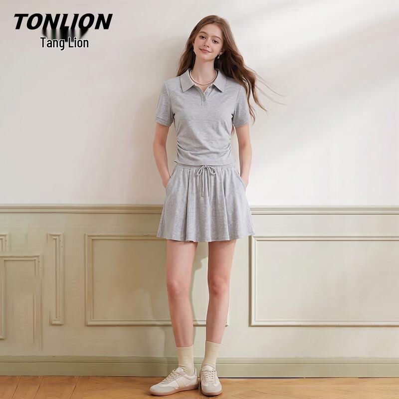 Женский спортивный комплект TonLion: высокоэластичная короткая юбка-поло M серый