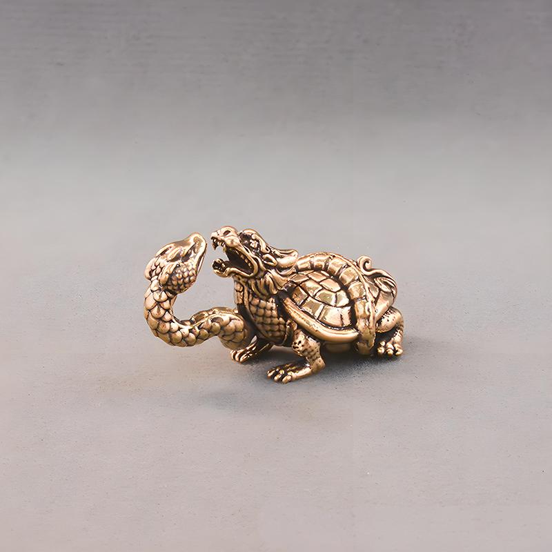 Retro Mässing Mythisk Orm Sköldpadda Huvud Sköldpadda Kropp Figurer Miniatyrer Lyckodjur Staty