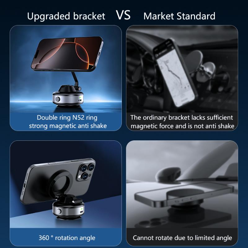 X98 Electric Vacuum Suction Cup Car Phone Holder 360°Rotation Strong Magnetic Foldable Stand for Iphone 12-16 Pro Xiaomi Samsung