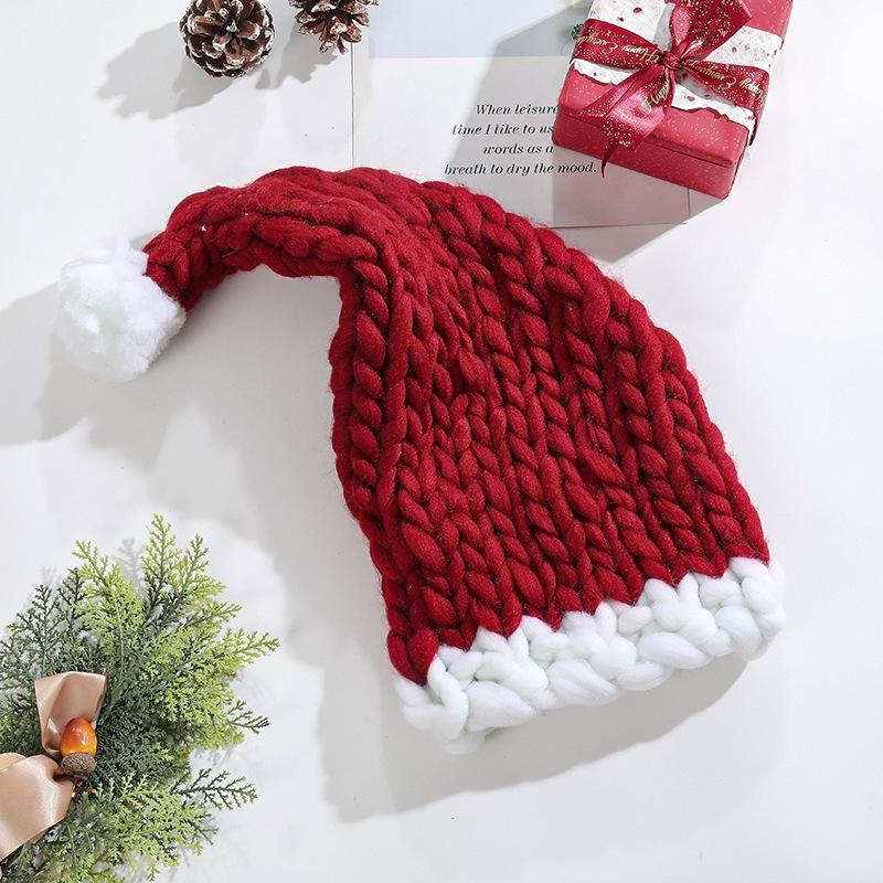 Coarse Yarn Christmas Hat Decoration Autumn and Winter Knitted Hat Christmas Atmosphere Photography Hat Cute Warm Supplies New