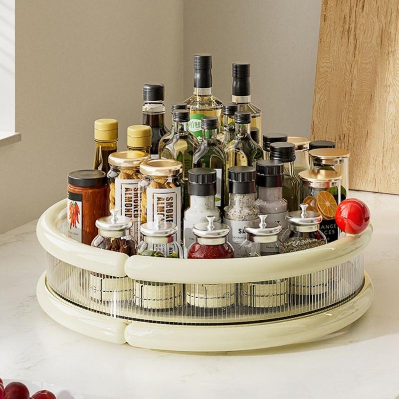 Rotating Cosmetic Storage Shelf With Adjustable Compartments Waterproof Kitchen Counter Organizers Easy Assembly Compact Home Decors