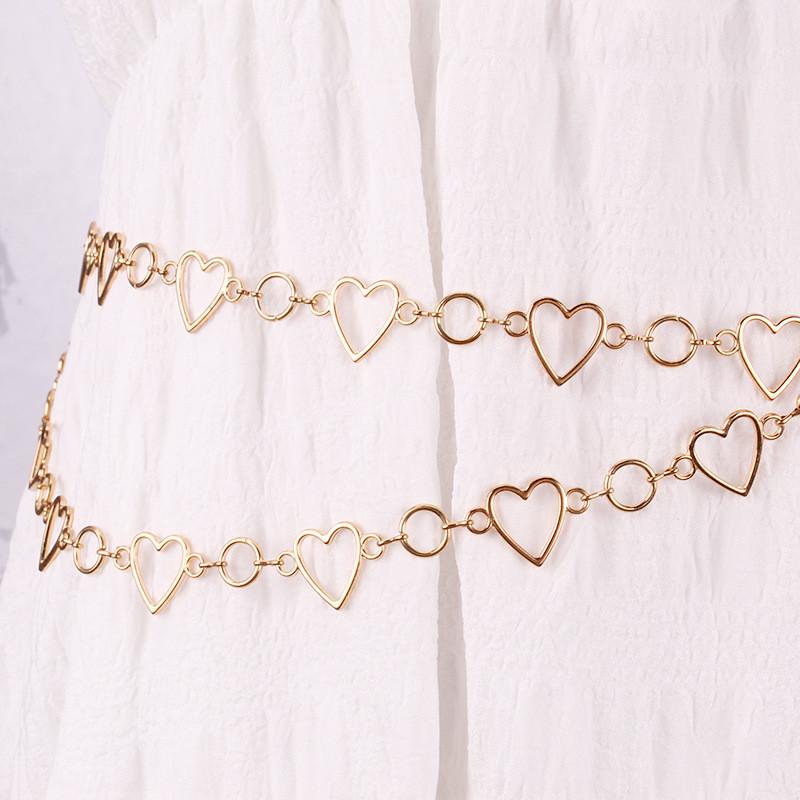 Love Heart Waist Chain For Women Alloy Double Layer Hollow Heart Dress Accessory