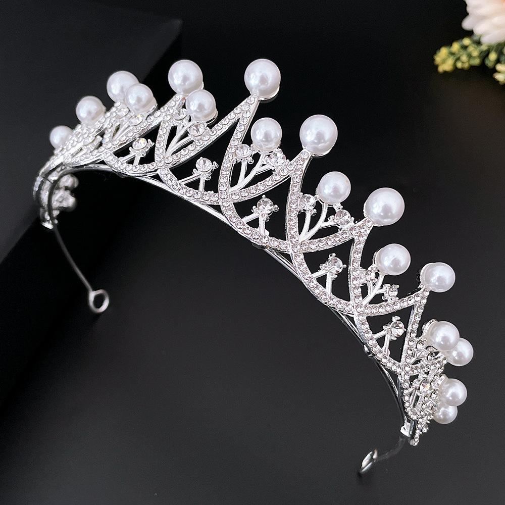 Korean Bridal Imitation Pearl Crown Wedding Tiara Wedding Dress Accessories Gold and Silver Headband Style Crown Hair Accessories