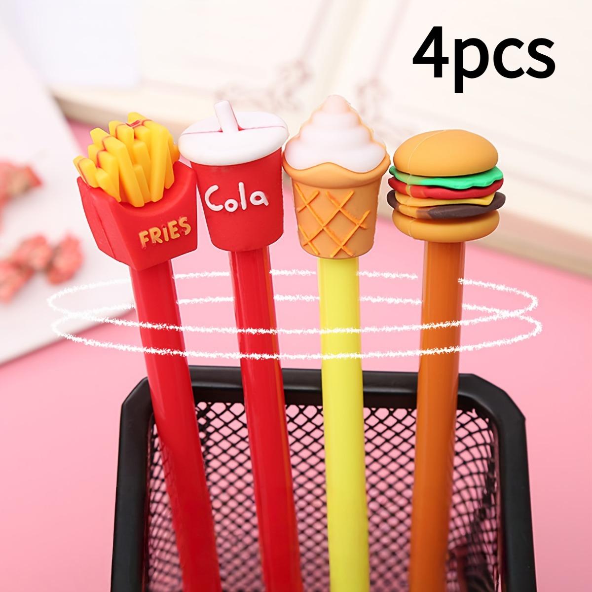 

4pcs Fries, Cola, Ice Cream, Hamburger Round Ballpoint Pens, Creative Student Stationery, Water-based Pens, Office Supplies