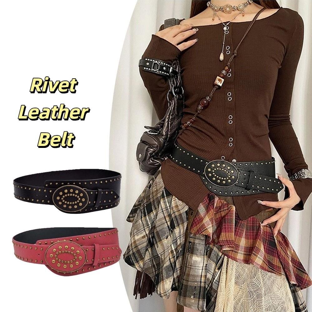 Vintage Women's Waist Belt Gothic Dress Jeans Belt Trendy Rivet Leather Belt  Streetwear