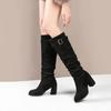 Women's Suede Pointed Toe Knee High Boots, Solid Chunky Heel Long Boots, Fashion Winter Shoes