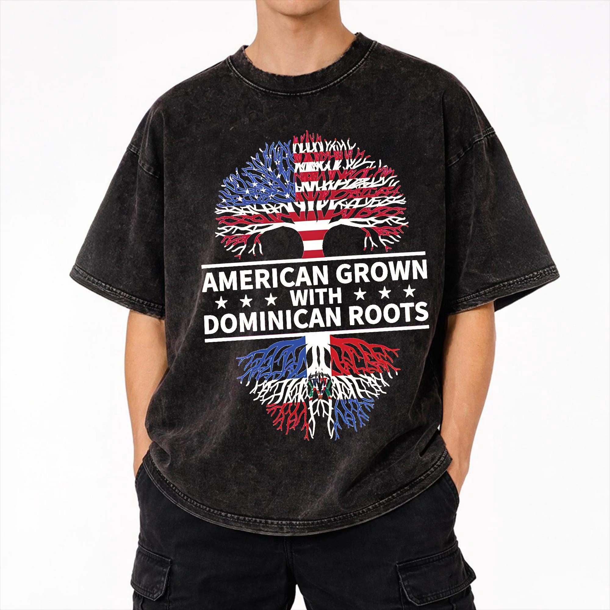 American Grown With Dominican Roots T Shirt Hip Hop Washed Cotton Harajuku T-Shirts Novelty Men Women Streetwear Summer Tees S