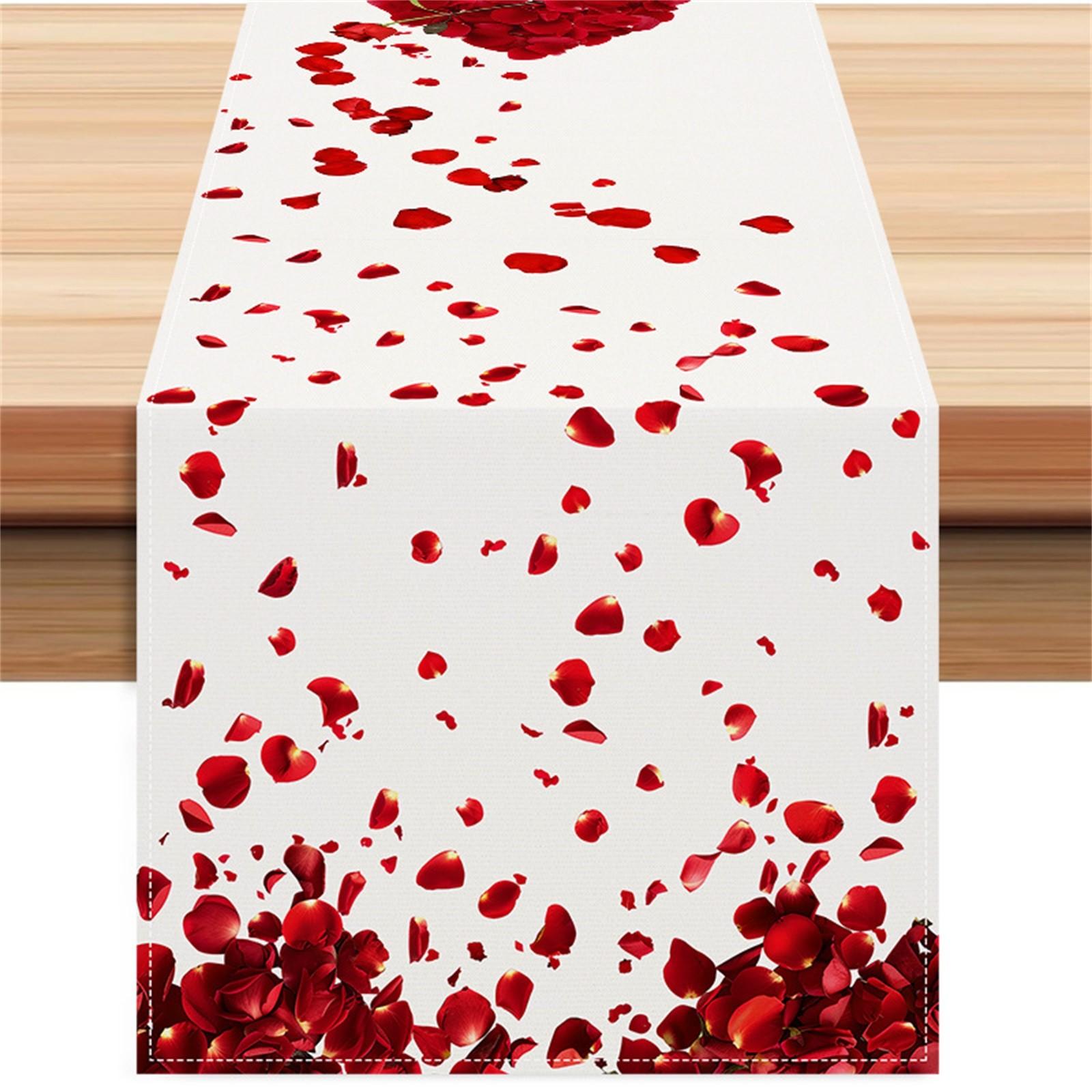 

Valentine s Day Petals Hemp Table Flag Party Decoration Tablecloth Mat Home Living Room Decoration One Size білий