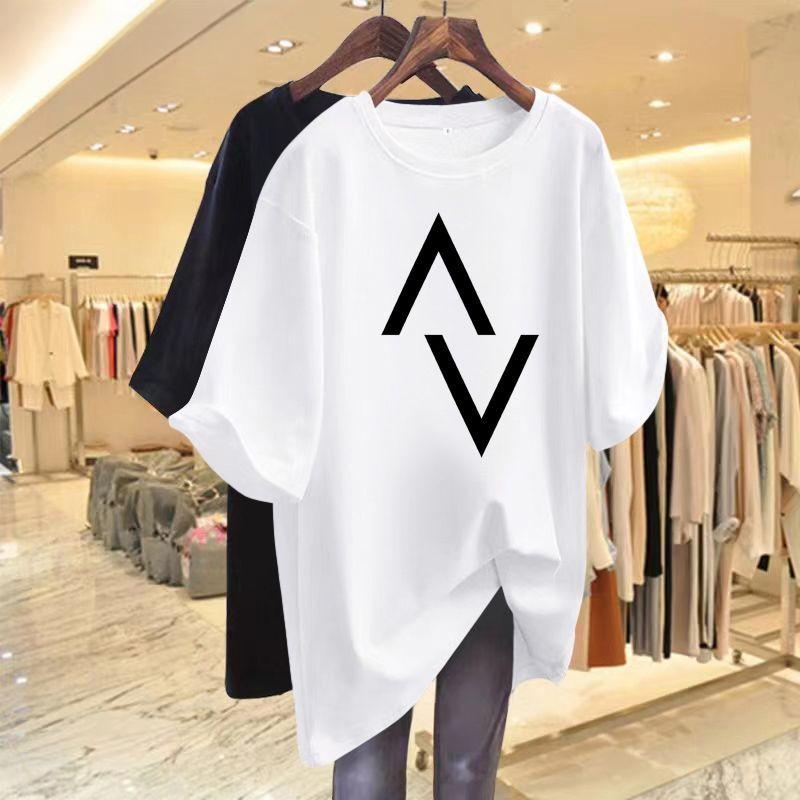 Loose Casual Cotton Women's T-shirt with Elegant Printed Short Sleeved Clothing, Y2K 6XL Basic Sweater, Summer Round Neck Top