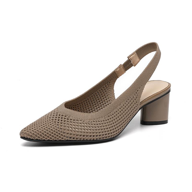Bestseller Nieuwe Zomer Puntige Hoge Hakken Dames Sandalen 2026 Mode Gebreide Ademende Antislip Rubberen Zool Slingback Pumps