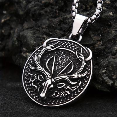 Vintage Nordic Celtic Knot Men's Necklace Deer Head Pendant Viking Animal Amulet Jewelry Party Gift