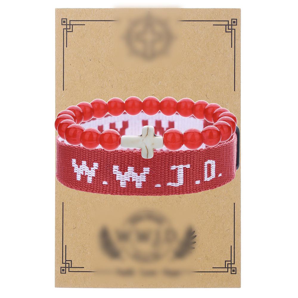 Wwjd Kreuz Armbänder mit Perlen Handgefertigt Geometrisch Polierte Steine Für Männer Frauen Freundschaft Und Glaube