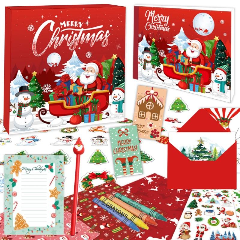 DIY Merry Christmas Scrapbook Kid's Journal Set Red Stationery Box Gold Silver Foil Notebooks Stickers Decorative Clips Pen Set