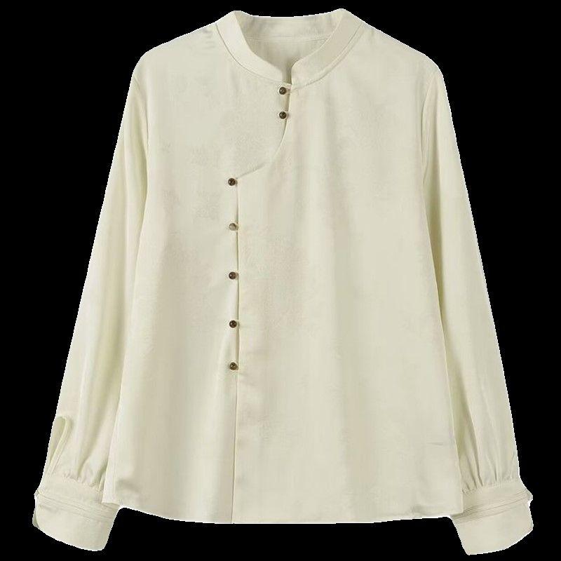 Fashion Style 2024 Spring/Summer New Arrival Women's Clothing Stylish Diagonal Buckle National Style Easiest for Match Long Sleeves Amber Button Shirt