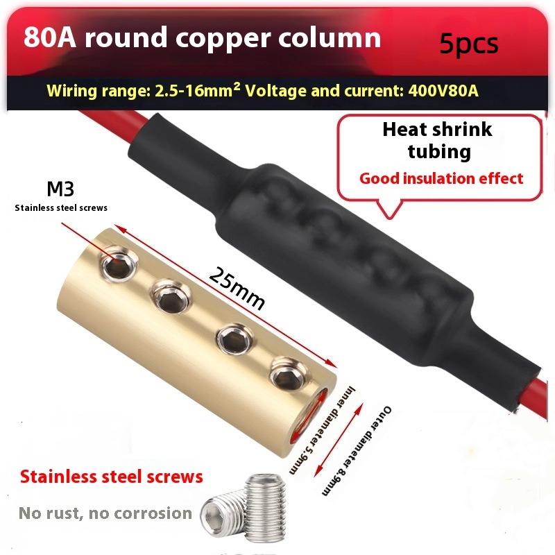 5Pcs Brass Terminal Block With Heat Shrink Tubing High Current Waterproof Quick Terminal Block Pressure Free Fast Connector