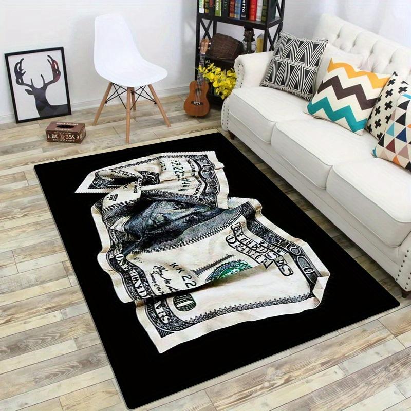 Luxurious Money Pattern Rug Floor Mat for Living Room Bedroom Kitchen Bathroom Black with Home Decor Carpet Rugs for Living Room