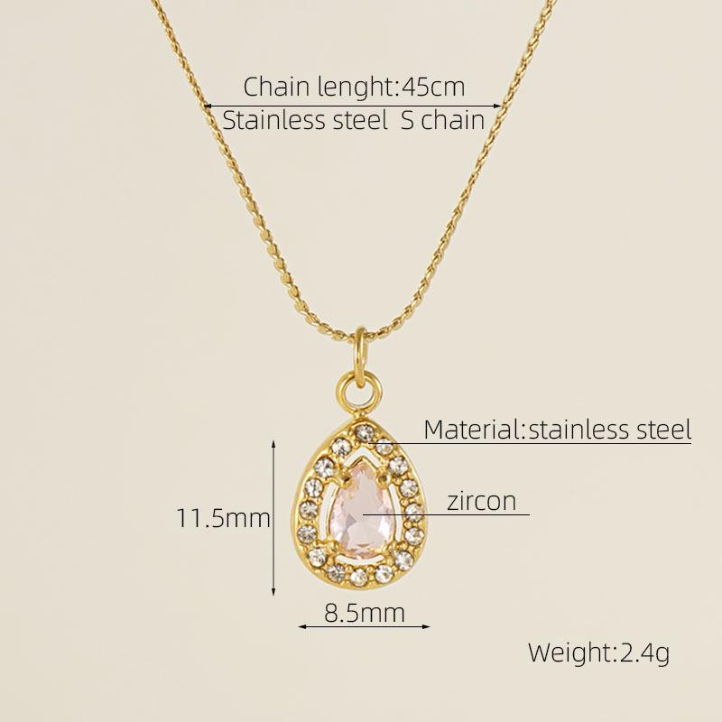 European American Ins Style Double-layer Zircon Titanium Steel Luxury Square Pendant Light Sporty Unisex 18K Gold Necklace