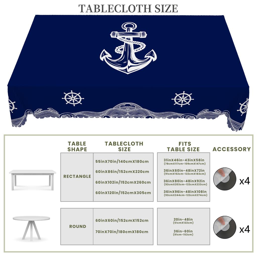 1 kus Letní ubrus na stůl, kulatý a obdélníkový, s námořním motivem, k dispozici v různých velikostech, design s potiskem modrých vlnovek, Jaro, Kuchyňský stůl