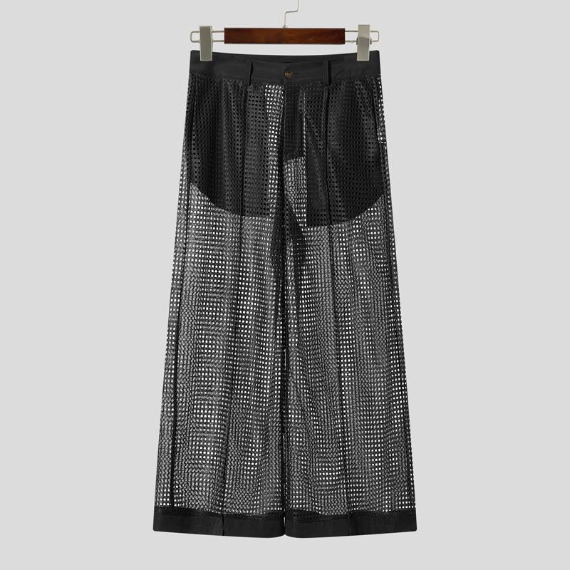 

INCERUN Men Zip-up Waist Patchwork See Through Hollow Casual Long Pants Trousers XL