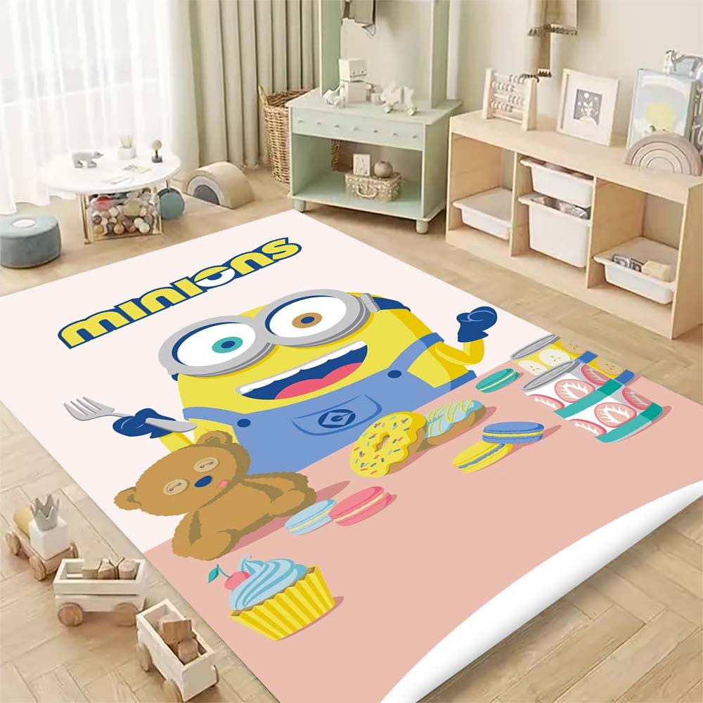 Minions Themed Round Rug Cartoon Flannel Carpet Non-Skid Floor Mat Children Playroom Bedroom Home Decor