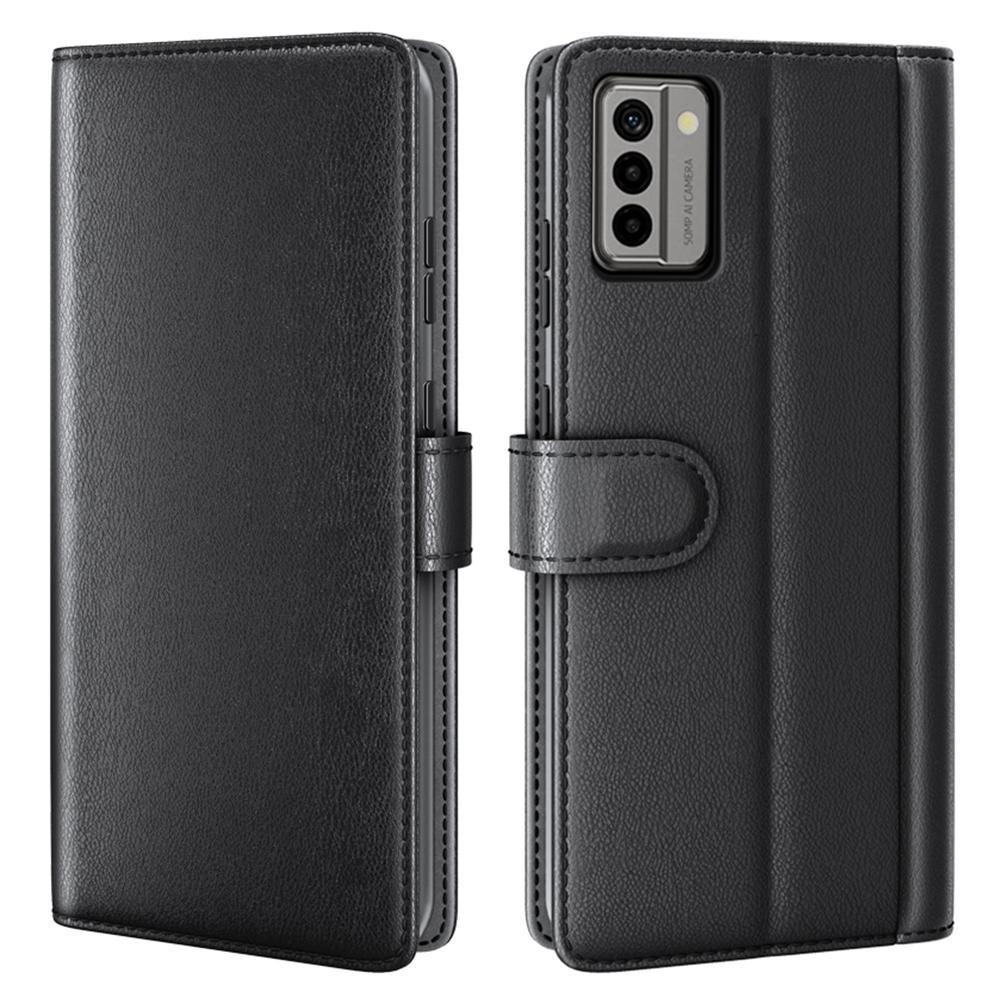 

For Nokia G22 4G Genuine Cow Leather Wallet Phone Case Folding Stand Protective Cover Black