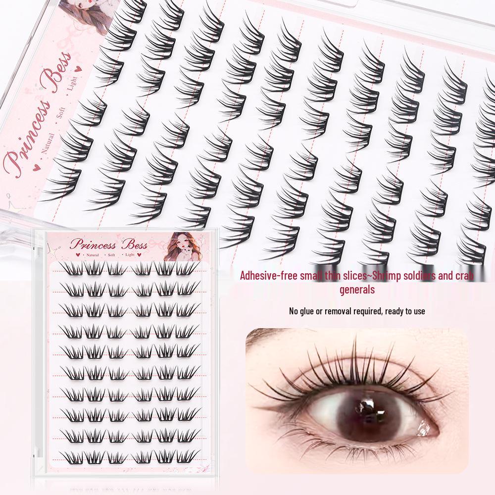 Gold Feather Tweezers + New Seamless Blue Tears 10-Row Adhesive-Free Eyelashes for Beginners