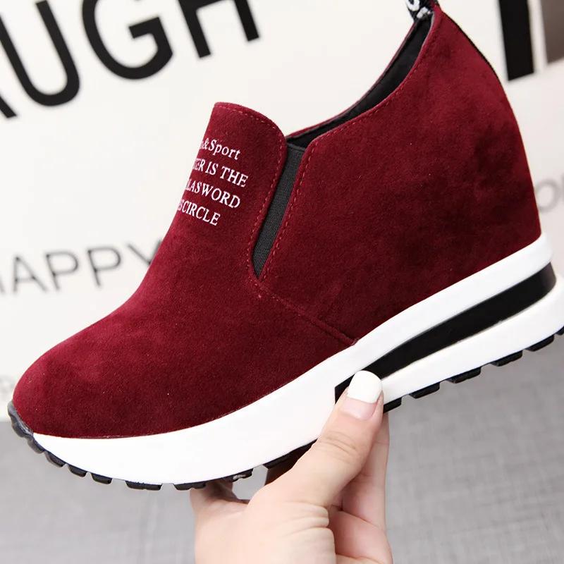 Fashion Platform Sneakers Wedges Shoes Women's Designer Slip-on Casual Woman Tennis Shoes Sports Female Fashion Comfortable Wine Red
