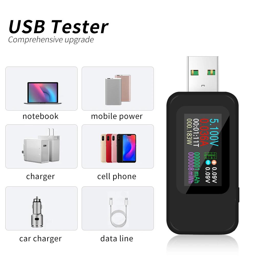 USB-Tester Spannungs- und Stromdetektor HD-Farbbildschirm-Tester KWS-MX18L DC-Voltmeter Amperemeter Ladeanzeige für Telefon