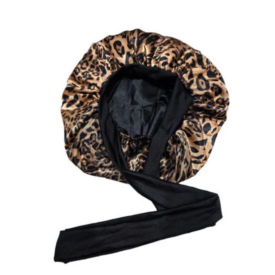 Double Layer Satin Sleeping Cap Solid Color Women Braids Long Curly Hair Night Sleep Cap Large Round Silk Hair Bonnet with Tie Band