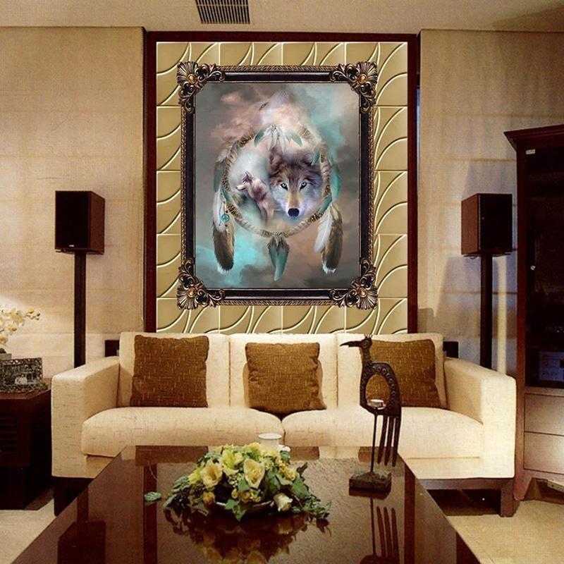 Feather Wolf Diamond Embroidery Crystal 5D Cross Stitch Diamond Painting DIY Wall Sticker