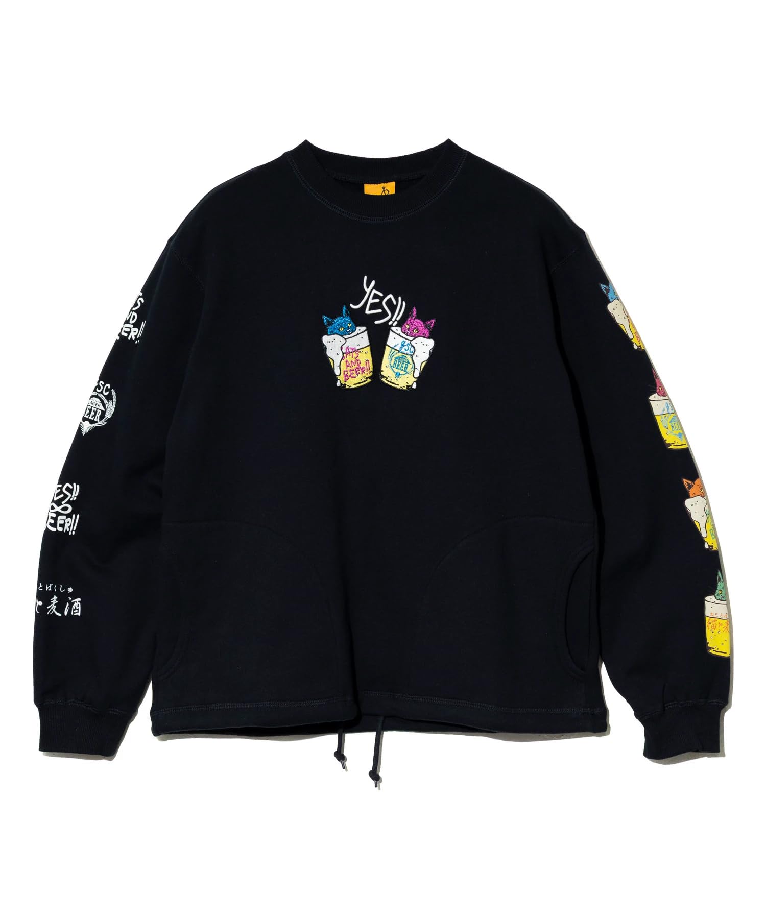 

[go slow caravan] 352608 Air-Spun Fleece Crew Sweatshirt, Cat and Beer, Black, Size M