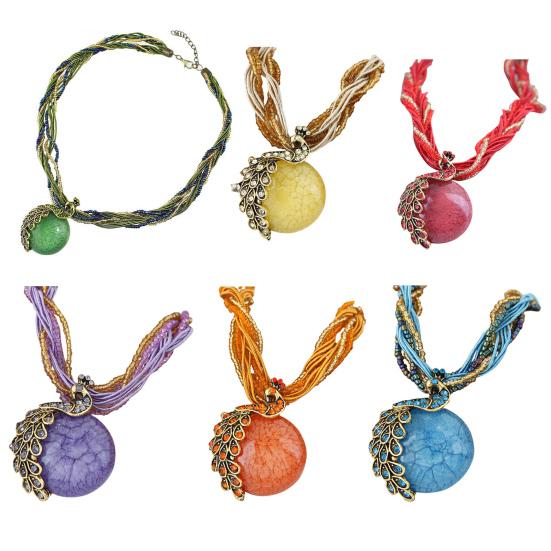 Retro Vintage Necklace Bright-colored Bohemian Style Exquisite Sweater Chain for Daily Life