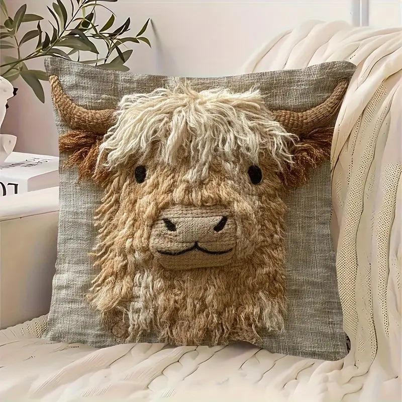 Cute Cartoon Kiss Donkey Zipper Pillow Case Soft Beige 45*45cm