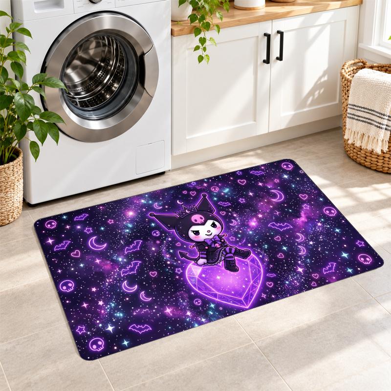 Flannel Kitchen Mat Kuromi Soft Area Rug Non Slip Floor Carpet Home Decoration