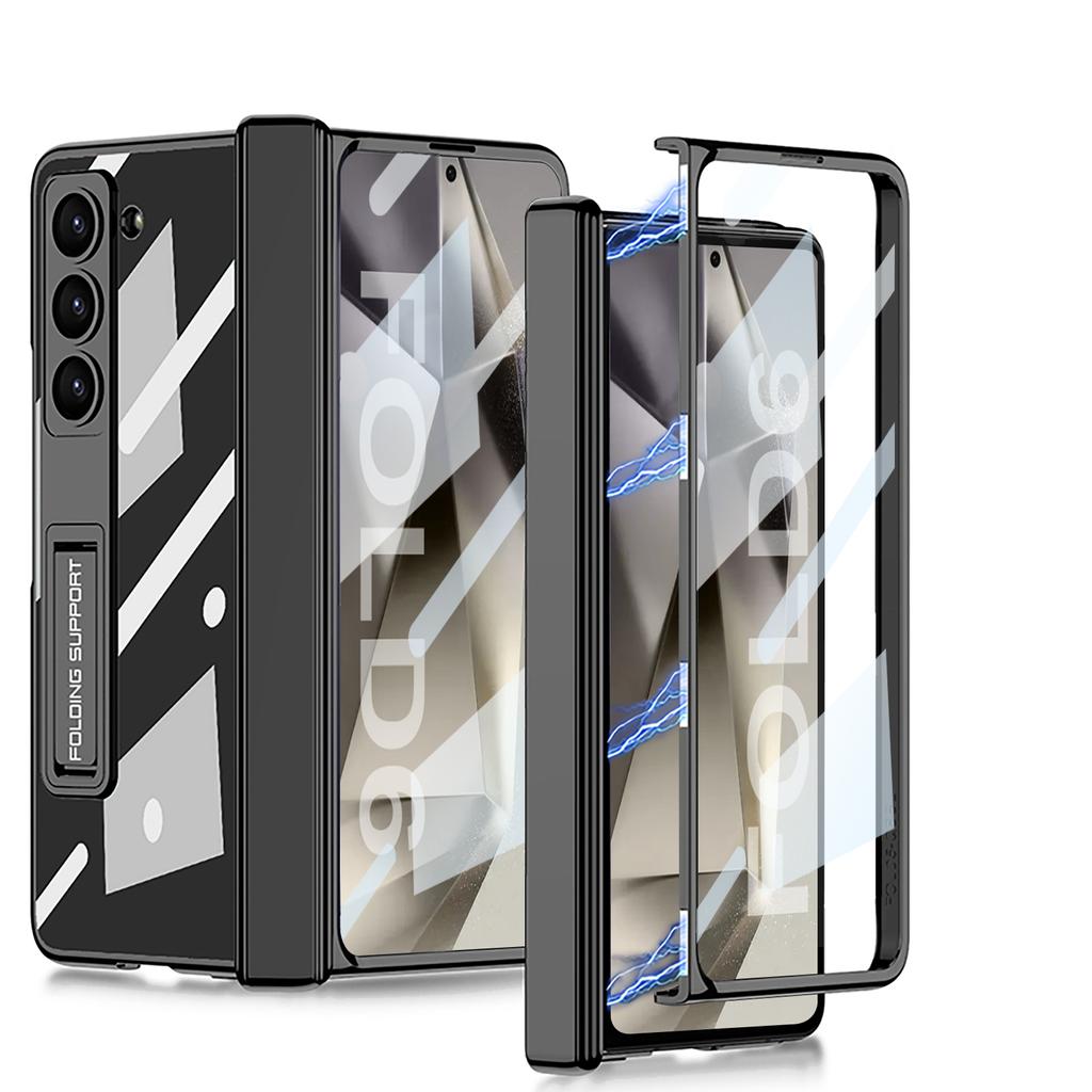 Transparenter galvanisierter Rahmen Magnetscharnierschutz Harte PC-Telefonabdeckung für Samsung Galaxy Z Fold 6 5 4 Hülle mit Halterung