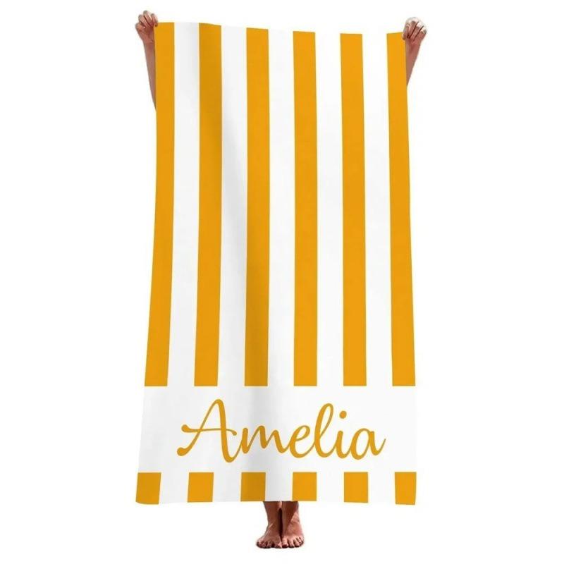 Name Beach Towel Navy Stripe Polyester Bath Towel Quick Dry Sandproof Large Blanket for Summer Vacation Seaside Gift Towel