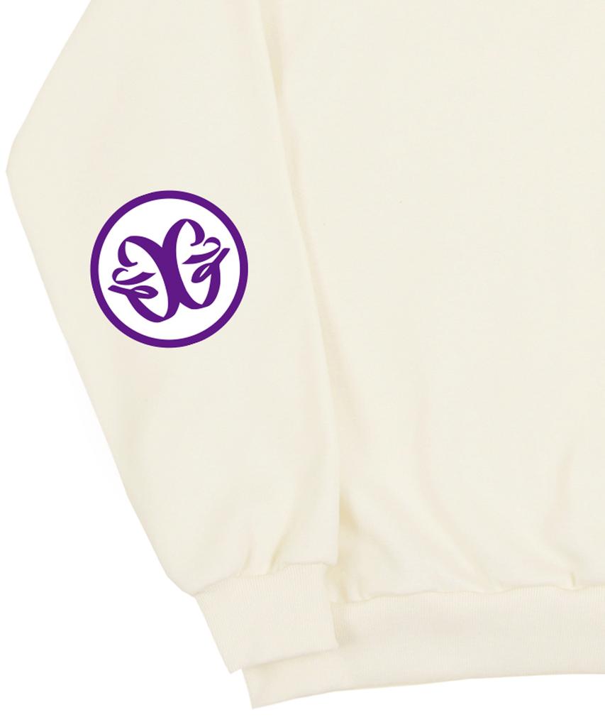 GRAVER [Unisex] Elbow Deco Logo Sweatshirt_Cream/Purple Logo
