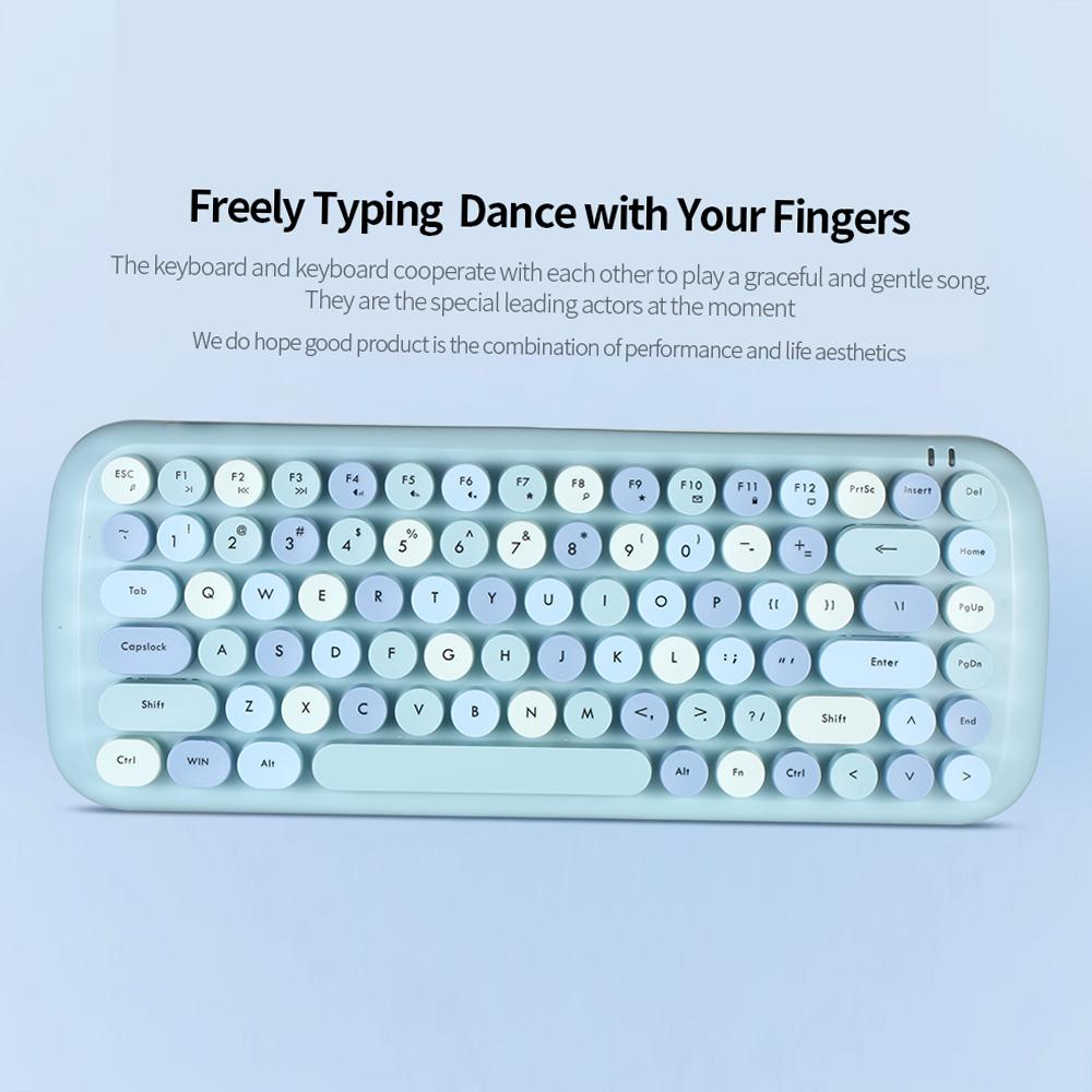 2023 Tastatur-Maus-Kombination, kabellos, 2,4 G, gemischte Farben, 84 Tasten, Mini-Tastatur-Maus-Set mit kreisförmigen Punk-Tastenkappen