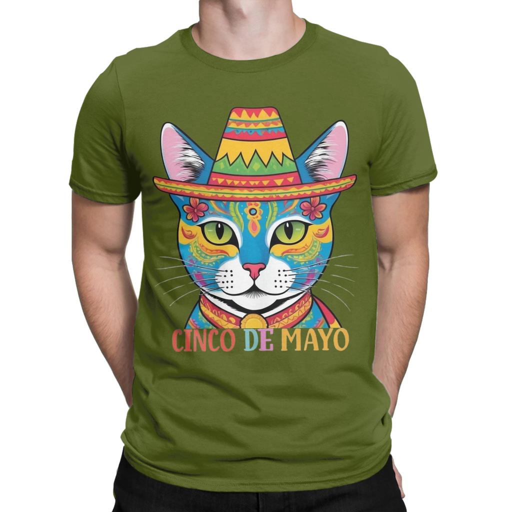 Unisexs TShirts Cinco De Mayo Cat Funny Cotton Tees Short Sleeve Mexican T Shirt Round Collar Tops Summer