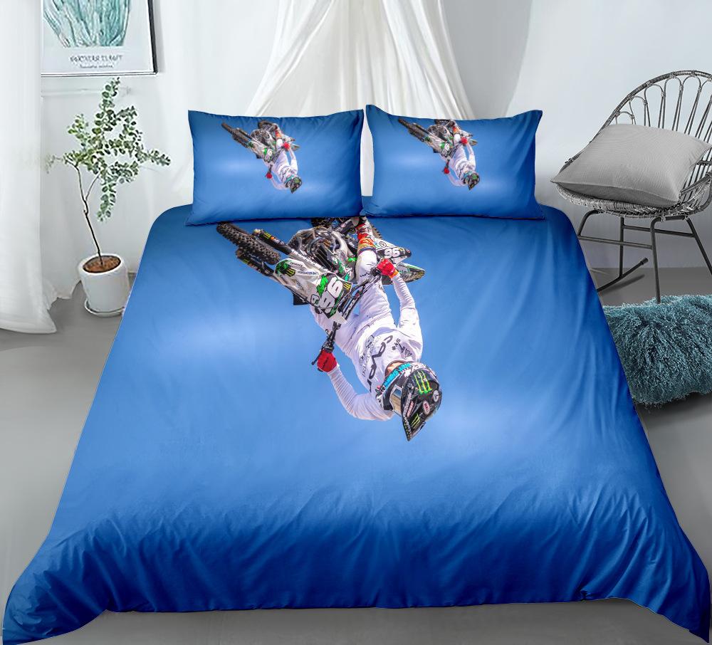Motorbike Comforter Cover Set Queen Size, Boys Motocross Rider Duvet Cover, Teens Racing Motorcycle Dirt Bike Bedding Set Child
