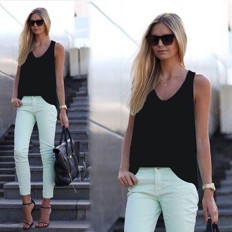 Stylish Womens V Neck Chiffon Sleeveless Vest Comfortable Loose Casual Summer Shirt