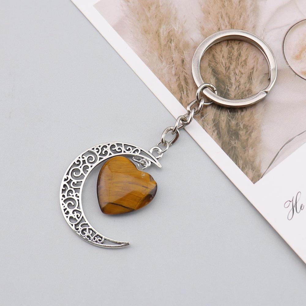 Natural Crystal Stone Love Moon Handmade Winding Pendant Keychain Bag Pendant Love Keyring K69