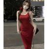 Sexy Bodycon-Kleid im französischen Stil mit Spaghettiträgern, Schmetterlingsausschnitt und Maxidesign mit Fishtail