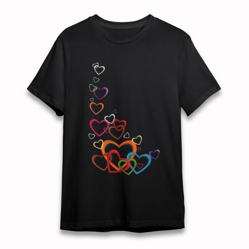 Women's Oversize Soft Classic T-Shirt  Multicolor Hearts Overlapping Pattern Tee