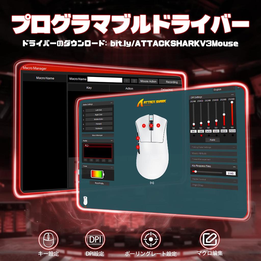 ATTACK SHARK V3 Lightweight 62g Wireless Gaming Wired and Wireless Connection BK52820 PAW3311 Optical 100 Durability 7 Programmable 1000Hz Polling